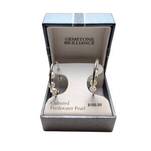 Cultured Freshwater Pearl Sterling Silver Hoop Earrings New In Gift Box